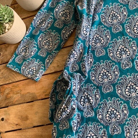 All for Color 3/4 sleeve swing dress blue turquoise womens size large - Picture 3 of 4